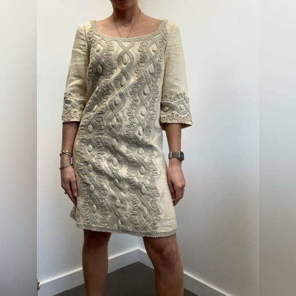 Anthropologie ECI New York 100% Linen Soutache Embroidered Shift Dress Size 2 - Picture 5 of 12